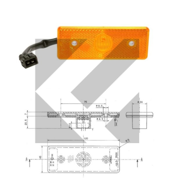 SIDE MARKER LED 24V 120X45