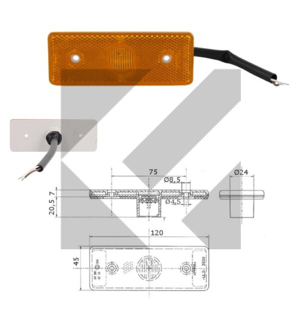 SIDE MARKER LED 24V 120X45