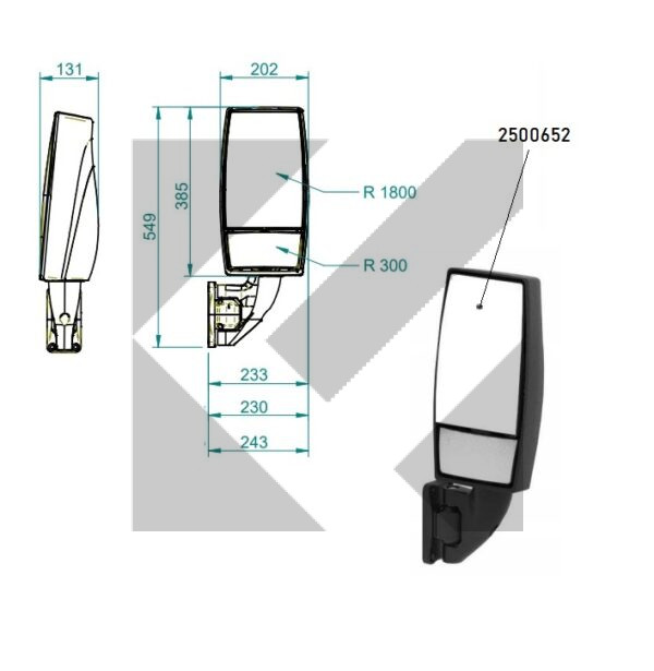 VETRO SPECCHIO GRANDE 12V MOD.345/2