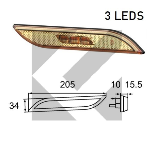 SIDE MARKER 3 LED DX 12/24V C/CAVO