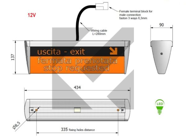 CARTELLO LED FERMATA/EXIT 12V